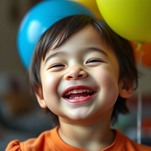 Ritratto di un bambino che ride con un palloncino colorato