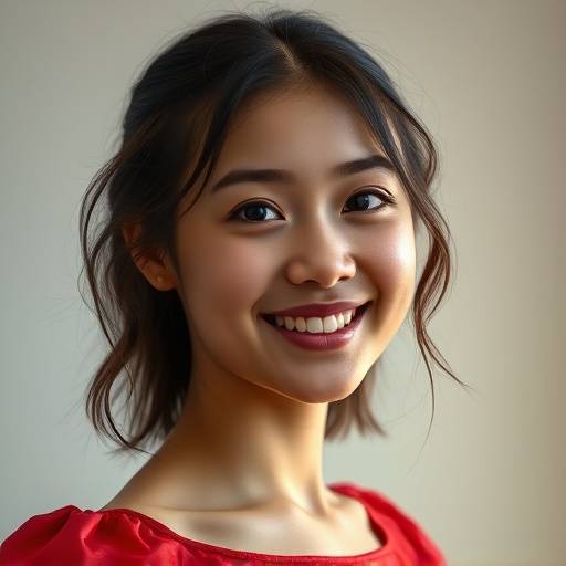 Ritratto di una giovane donna sorridente con un vestito rosso